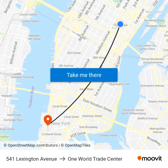 541 Lexington Avenue to One World Trade Center map