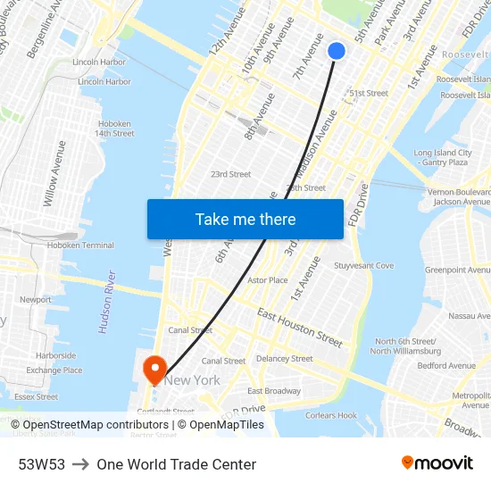 53W53 to One World Trade Center map