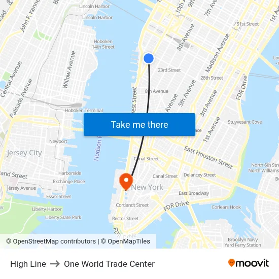 High Line to One World Trade Center map