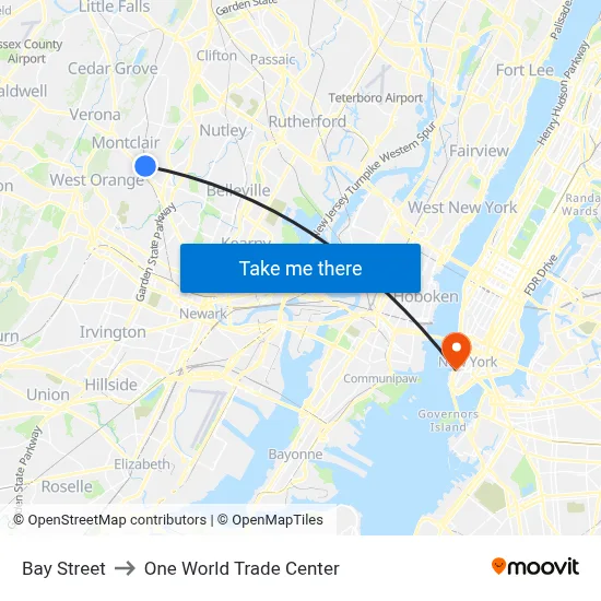 Bay Street to One World Trade Center map