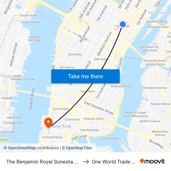 The Benjamin Royal Sonesta New York to One World Trade Center map