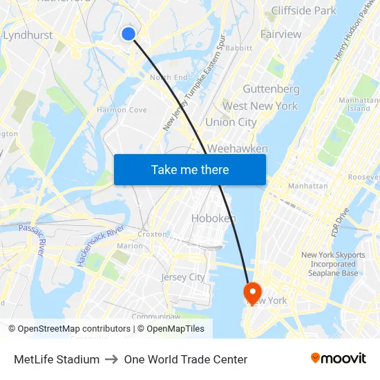 MetLife Stadium to One World Trade Center map