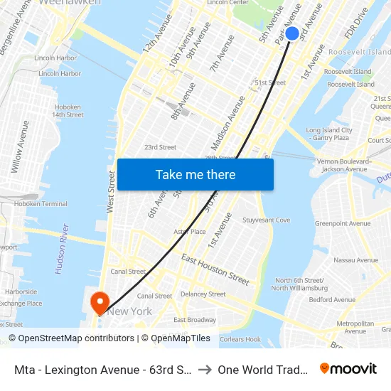 Mta - Lexington Avenue - 63rd Street Station to One World Trade Center map