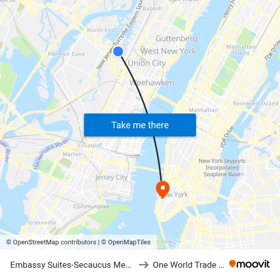 Embassy Suites-Secaucus Meadowlands to One World Trade Center map