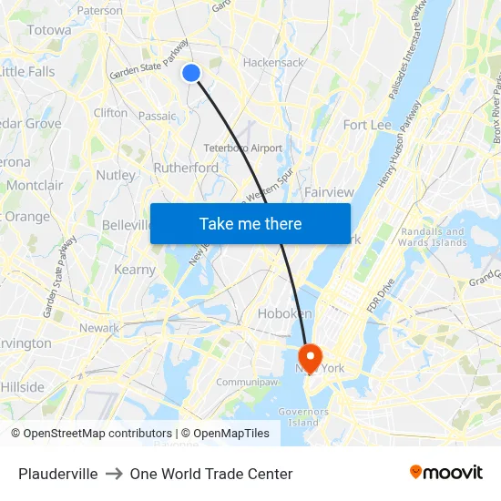 Plauderville to One World Trade Center map