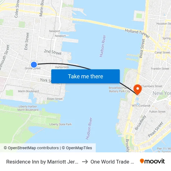 Residence Inn by Marriott Jersey City to One World Trade Center map