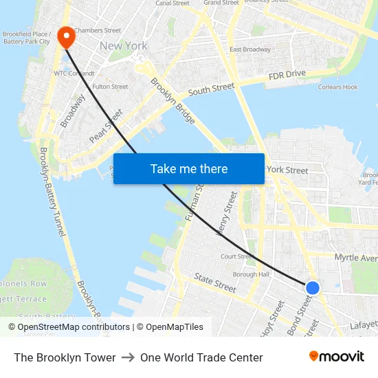 The Brooklyn Tower to One World Trade Center map