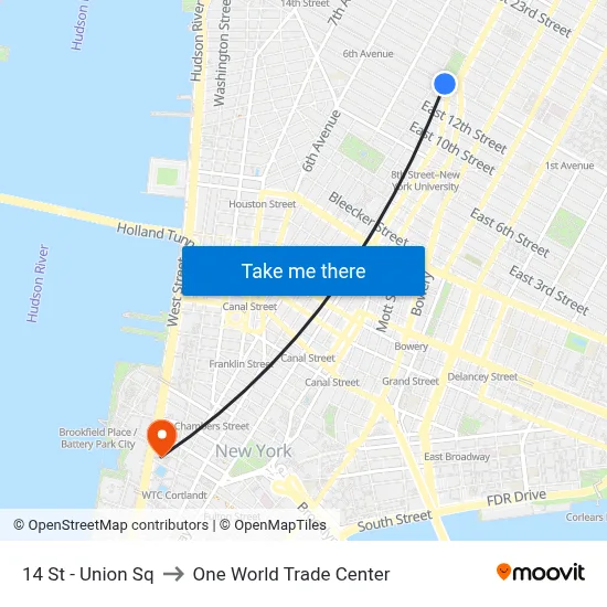 14 St - Union Sq to One World Trade Center map
