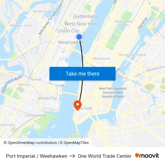 Port Imperial / Weehawken to One World Trade Center map