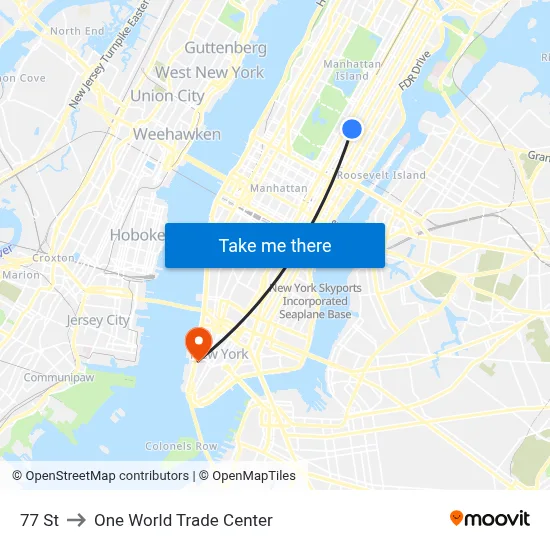 77 St to One World Trade Center map