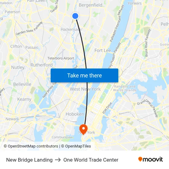 New Bridge Landing to One World Trade Center map