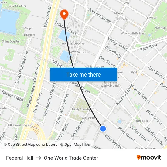 Federal Hall to One World Trade Center map