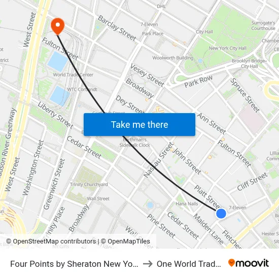 Four Points by Sheraton New York Downtown to One World Trade Center map