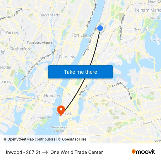 Inwood - 207 St to One World Trade Center map