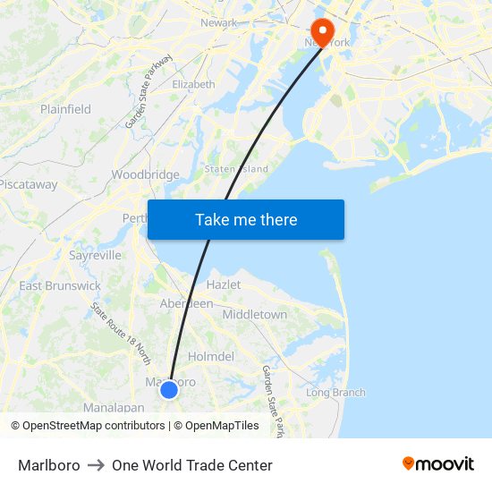 Marlboro to One World Trade Center map