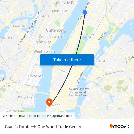 Grant's Tomb to One World Trade Center map