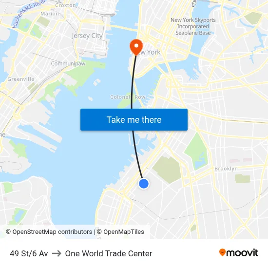 49 St/6 Av to One World Trade Center map