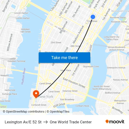 Lexington Av/E 52 St to One World Trade Center map