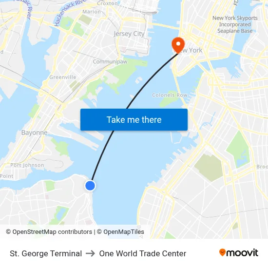 St. George Terminal to One World Trade Center map
