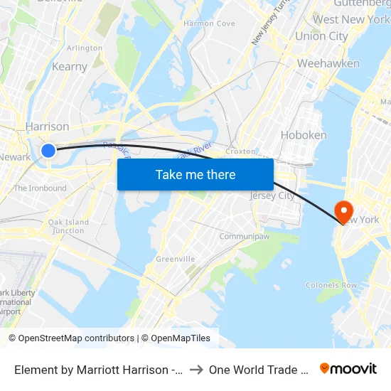 Element by Marriott Harrison - Newark to One World Trade Center map