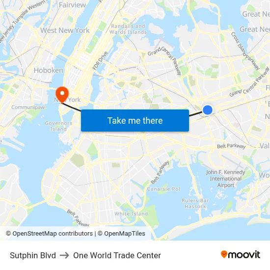 Sutphin Blvd, Jamaica, NY 11435 to One World Trade Center map