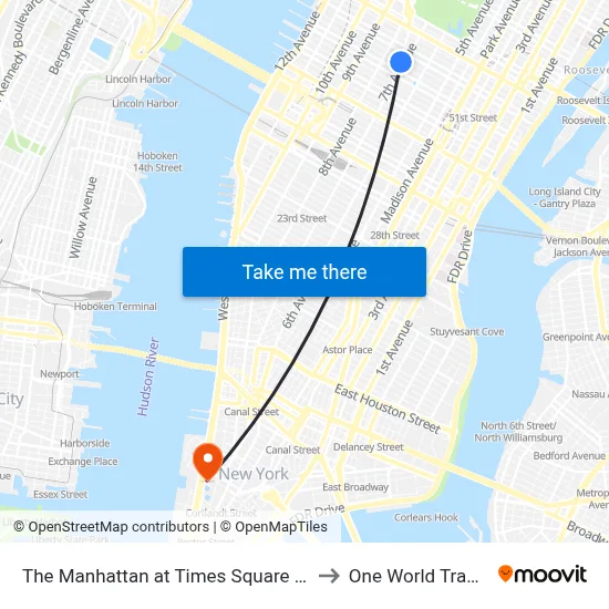The Manhattan at Times Square Hotel, New York to One World Trade Center map