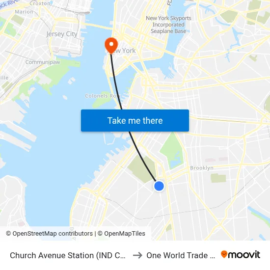 Church Avenue Station (IND Culver Line) to One World Trade Center map