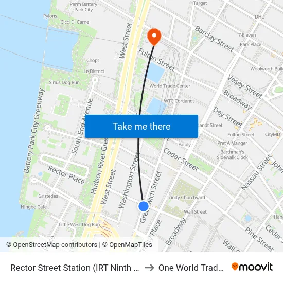 Rector Street Station (IRT Ninth Avenue Line) to One World Trade Center map