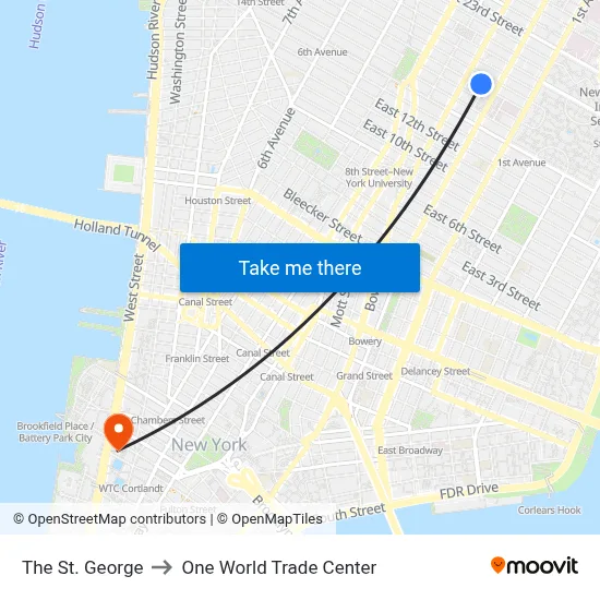 The St. George to One World Trade Center map
