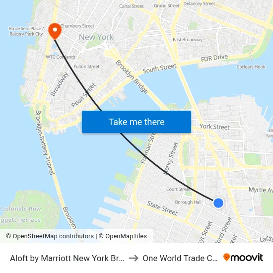 Aloft by Marriott New York Brooklyn to One World Trade Center map