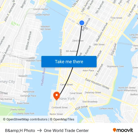 B&amp;H Photo to One World Trade Center map