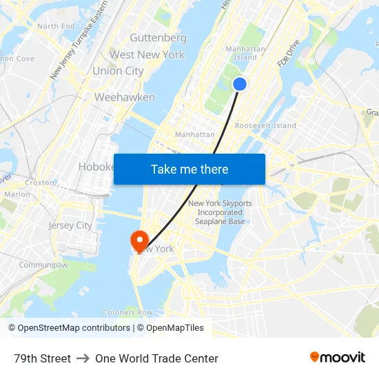 79th Street to One World Trade Center map