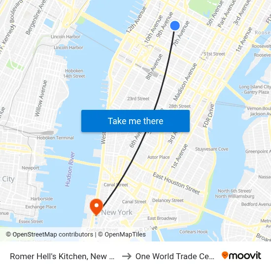 Romer Hell's Kitchen, New York to One World Trade Center map