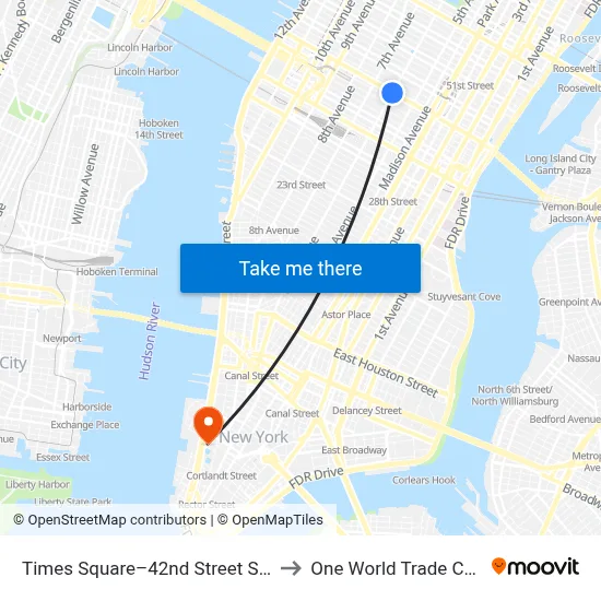 Times Square–42nd Street Station to One World Trade Center map