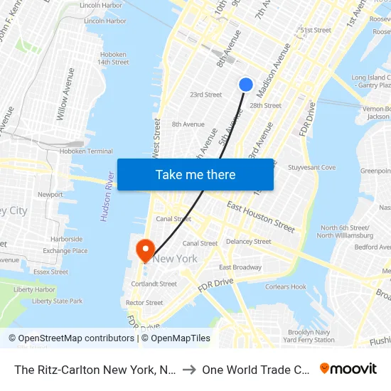 The Ritz-Carlton New York, NoMad to One World Trade Center map