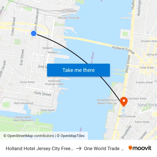 Holland Hotel Jersey City Free Parking to One World Trade Center map