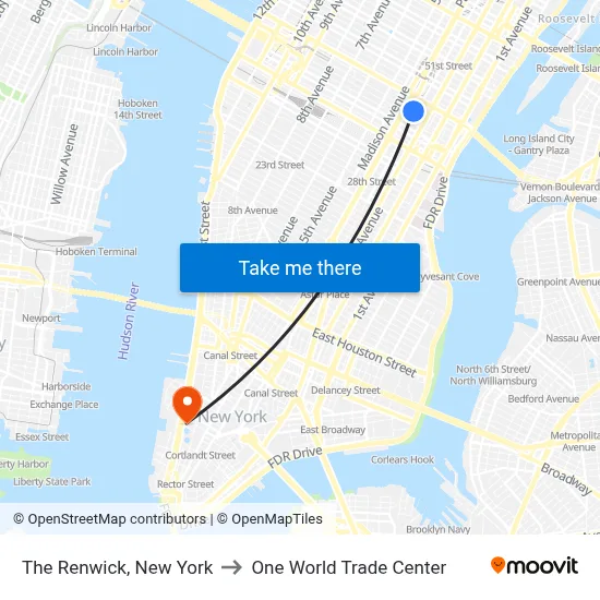 The Renwick, New York to One World Trade Center map