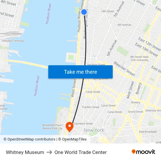 Whitney Museum to One World Trade Center map