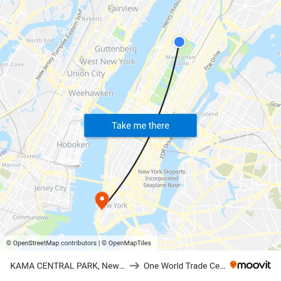KAMA CENTRAL PARK, New York to One World Trade Center map