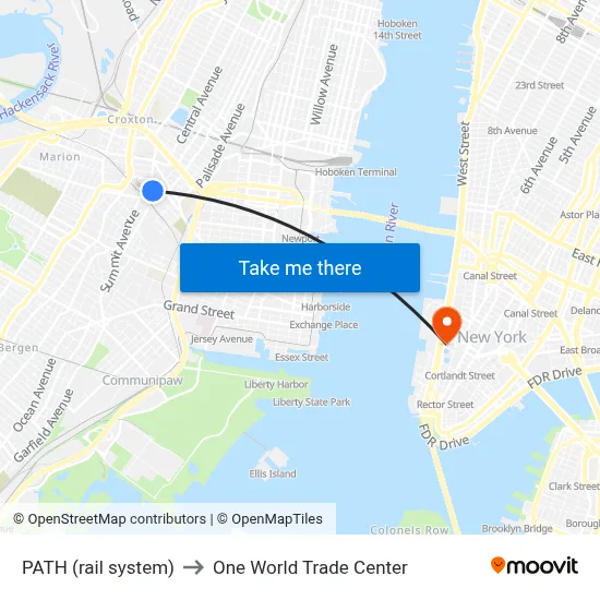 PATH (rail system) to One World Trade Center map