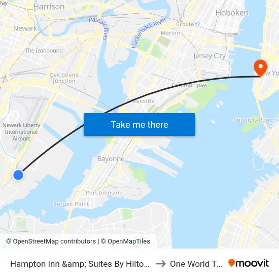 Hampton Inn &amp; Suites By Hilton- Newark Airport Elizabeth to One World Trade Center map