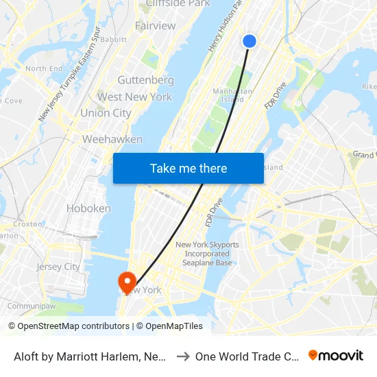 Aloft by Marriott Harlem, New York to One World Trade Center map