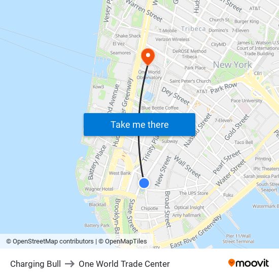 Charging Bull to One World Trade Center map