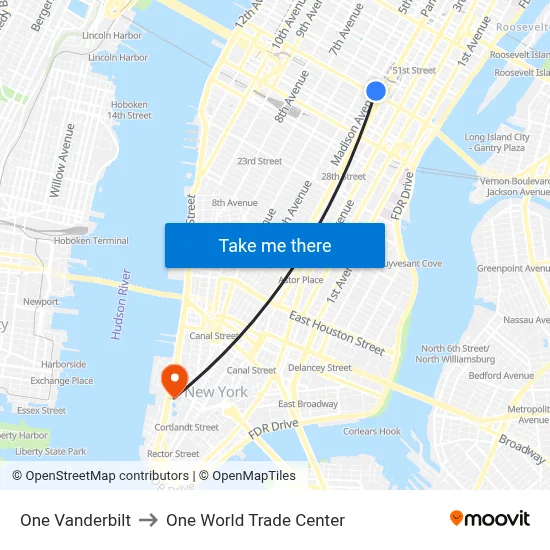 One Vanderbilt to One World Trade Center map