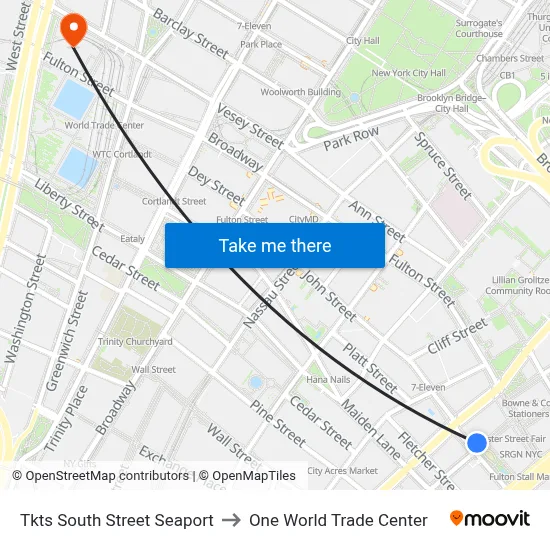 Tkts South Street Seaport to One World Trade Center map