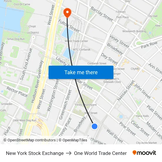 New York Stock Exchange to One World Trade Center map