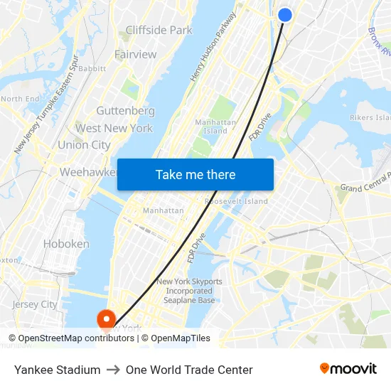 Yankee Stadium to One World Trade Center map