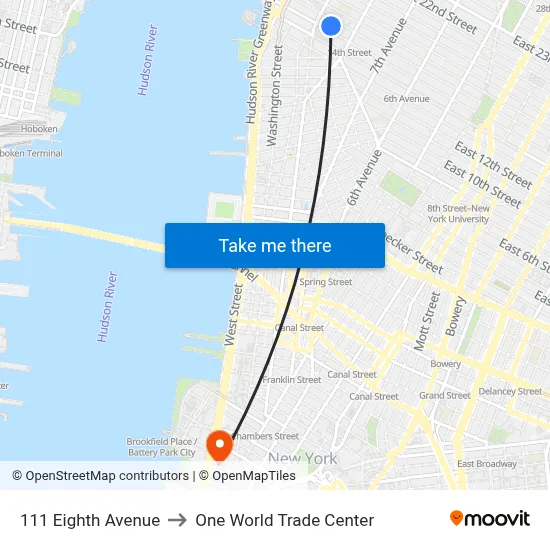 111 Eighth Avenue to One World Trade Center map