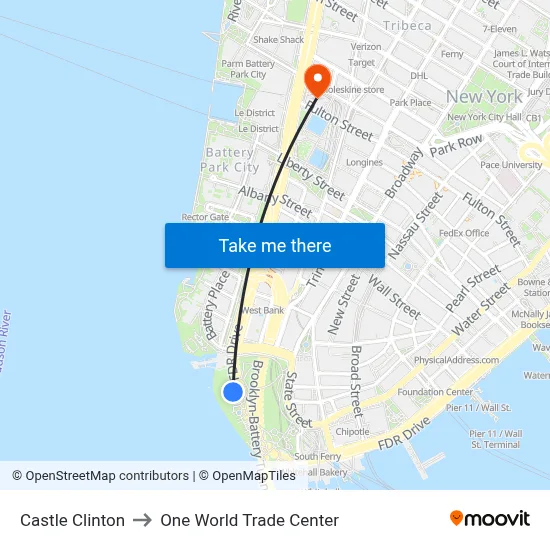 Castle Clinton to One World Trade Center map
