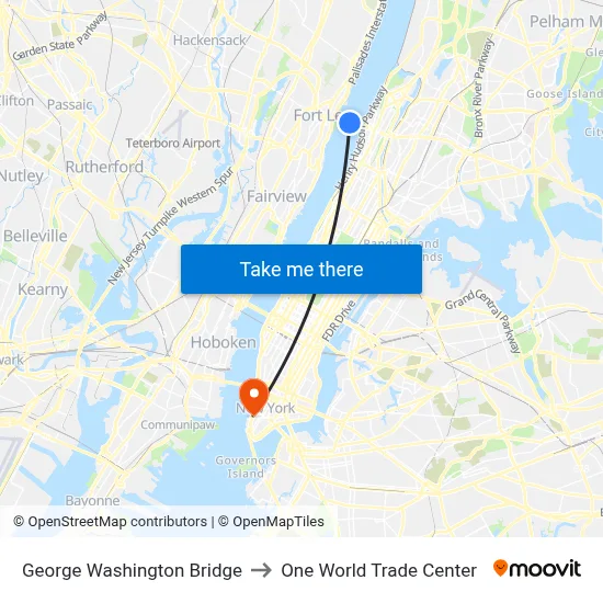 George Washington Bridge to One World Trade Center map